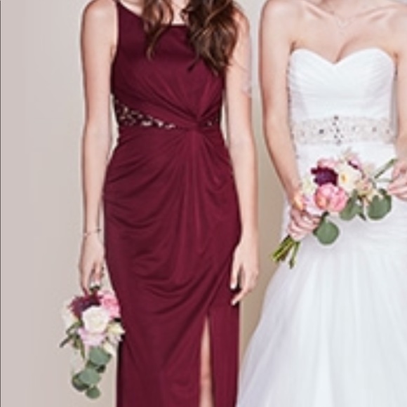 David’s Bridal Long Bridesmaid Dress Plum w/slit - Picture 4 of 4